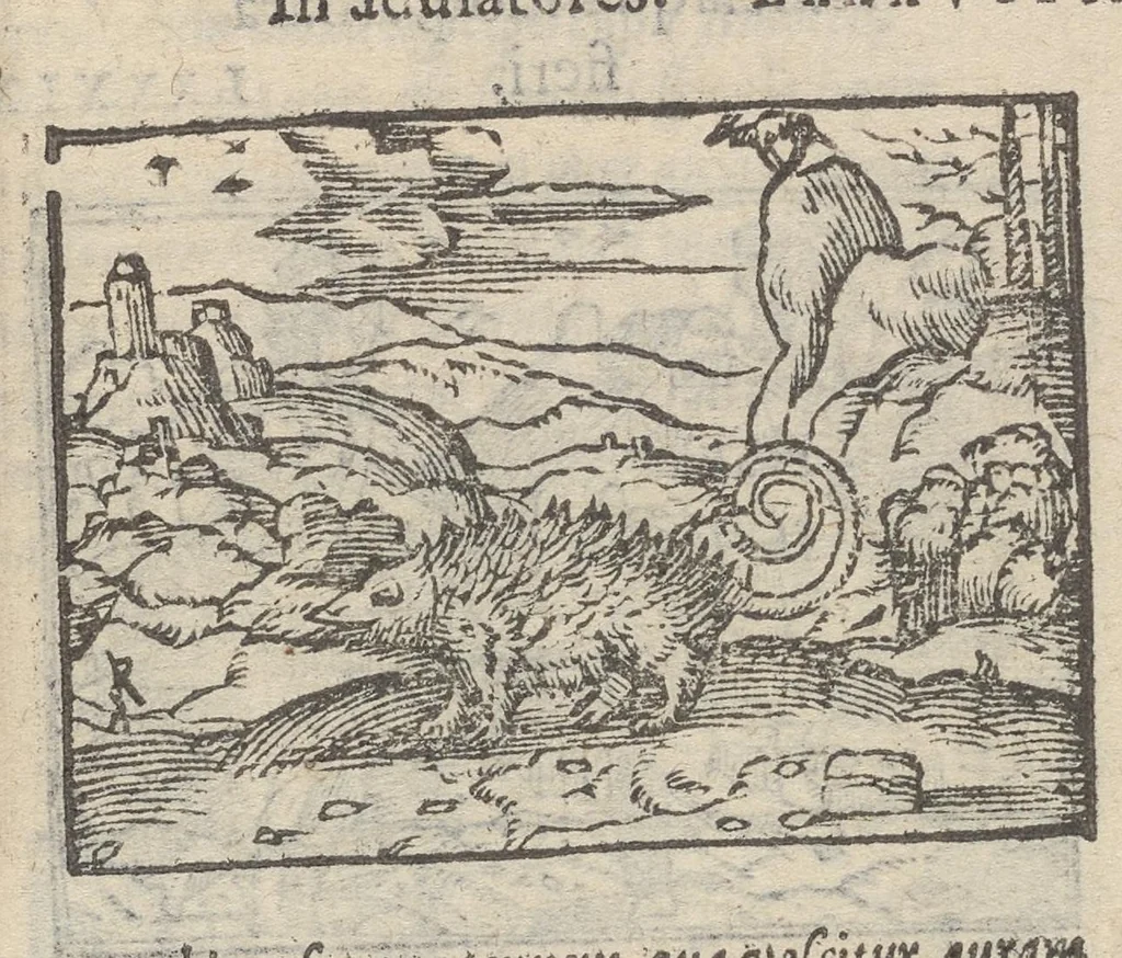 An illustration from Emblematvm clarissimi viri D. Andreæ Alcati [i.e. Alciati] libri II : additæ sunt aliquot in altero libro figuræ, 1567, leaf 92