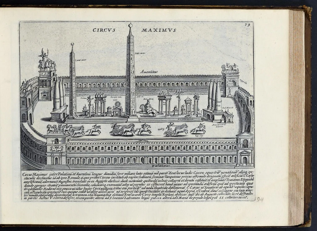 An illustration from Antiqvae vrbis splendor : hoc est præcipva eivsdem templa, amphitheatra, theatra, circi, navmachiæ, arcvs trivmphales, mavsolea aliaqve svmptvosiora ædificia, pompæ item trivmphalis et colossæarvm imaginvm descriptio, 1637, leaf 190
