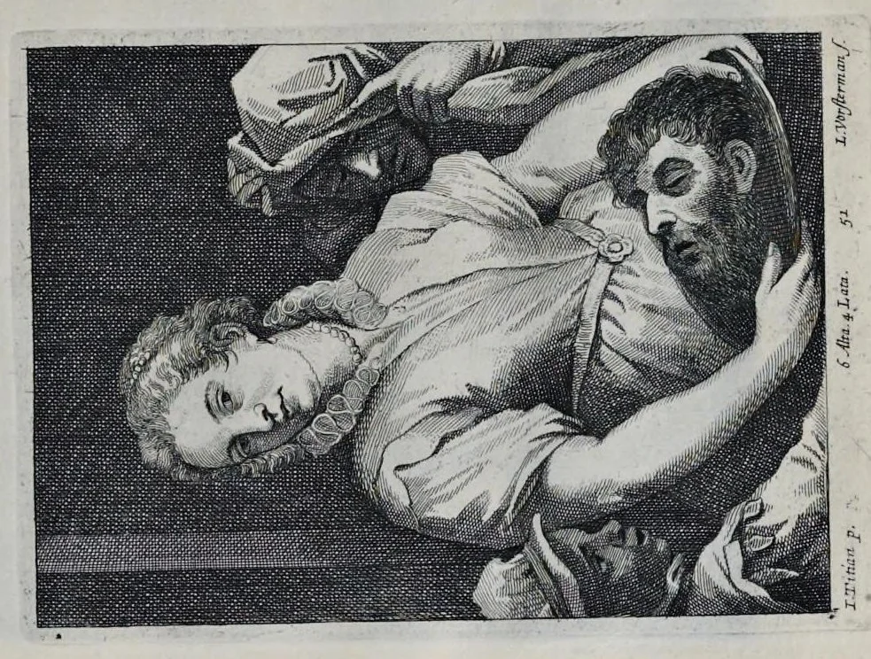 An illustration from Davidis Teniers Antverpiensis, pictoris, et a cubiculis ser.mis principibus Leopoldo Guil. archiduci et Ioanni Austriaco, Theatrum pictorium : in quo exhibentur ipsius manu delineatae, eiusque curâ in aes incisae picturae, archetipae italicae, quas ipse ser.mus archidux in pinacothecam suam Bruxellis collegit, 1673, leaf 106