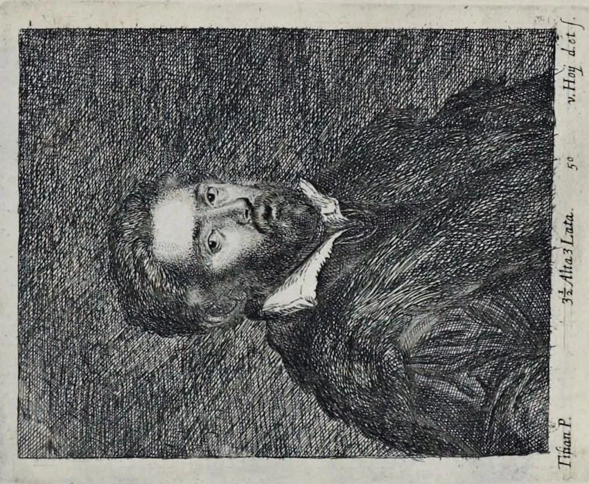 An illustration from Davidis Teniers Antverpiensis, pictoris, et a cubiculis ser.mis principibus Leopoldo Guil. archiduci et Ioanni Austriaco, Theatrum pictorium : in quo exhibentur ipsius manu delineatae, eiusque curâ in aes incisae picturae, archetipae italicae, quas ipse ser.mus archidux in pinacothecam suam Bruxellis collegit, 1673, leaf 106