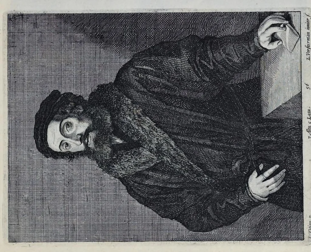 An illustration from Davidis Teniers Antverpiensis, pictoris, et a cubiculis ser.mis principibus Leopoldo Guil. archiduci et Ioanni Austriaco, Theatrum pictorium : in quo exhibentur ipsius manu delineatae, eiusque curâ in aes incisae picturae, archetipae italicae, quas ipse ser.mus archidux in pinacothecam suam Bruxellis collegit, 1673, leaf 112