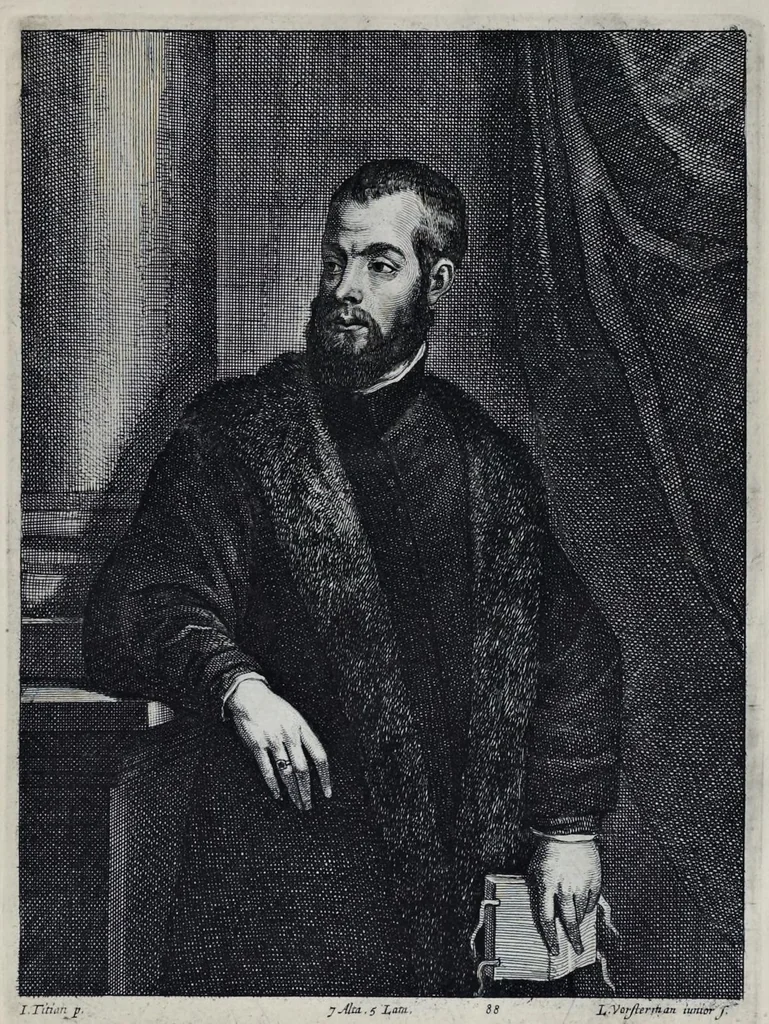An illustration from Davidis Teniers Antverpiensis, pictoris, et a cubiculis ser.mis principibus Leopoldo Guil. archiduci et Ioanni Austriaco, Theatrum pictorium : in quo exhibentur ipsius manu delineatae, eiusque curâ in aes incisae picturae, archetipae italicae, quas ipse ser.mus archidux in pinacothecam suam Bruxellis collegit, 1673, leaf 170