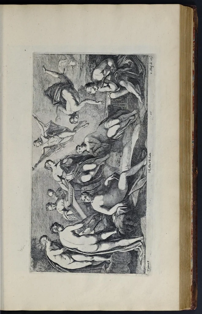 An illustration from Davidis Teniers Antverpiensis, pictoris, et a cubiculis ser.mis principibus Leopoldo Guil. archiduci et Ioanni Austriaco, Theatrum pictorium : in quo exhibentur ipsius manu delineatae, eiusque curâ in aes incisae picturae, archetipae italicae, quas ipse ser.mus archidux in pinacothecam suam Bruxellis collegit, 1673, leaf 206