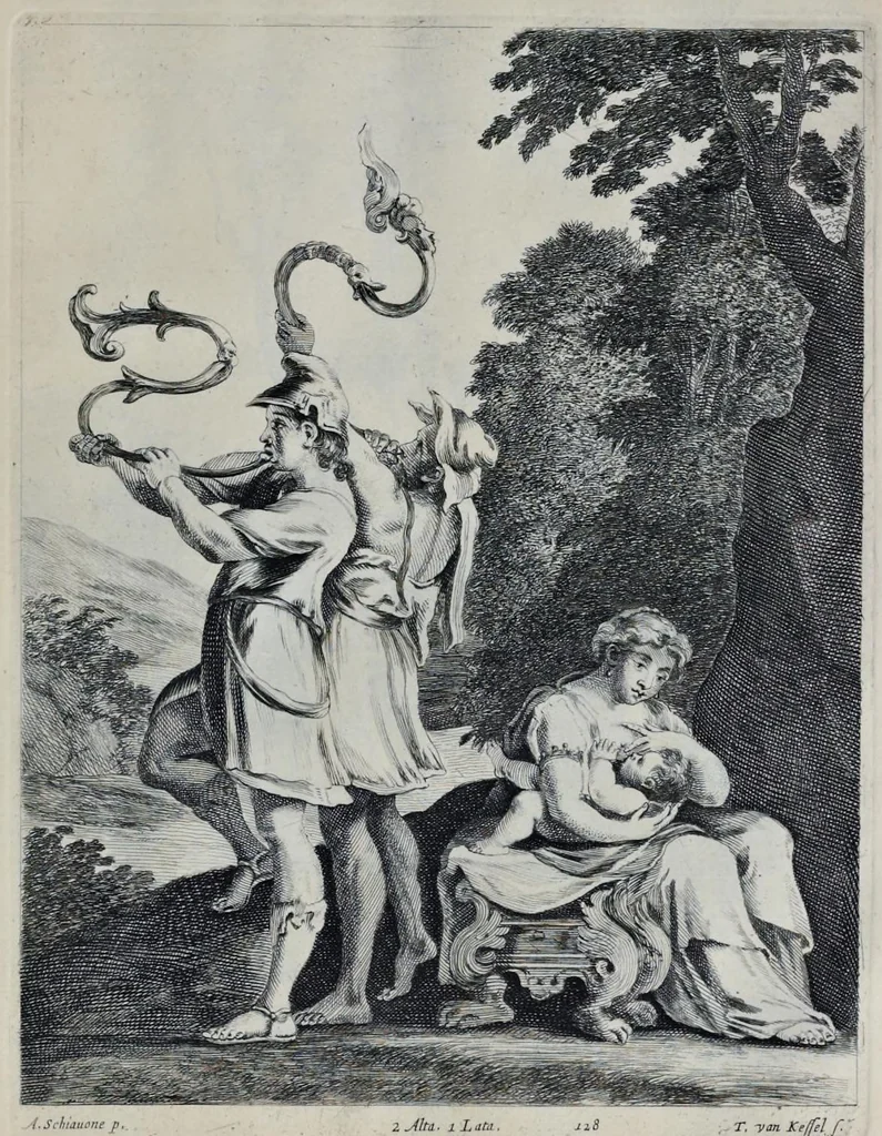 An illustration from Davidis Teniers Antverpiensis, pictoris, et a cubiculis ser.mis principibus Leopoldo Guil. archiduci et Ioanni Austriaco, Theatrum pictorium : in quo exhibentur ipsius manu delineatae, eiusque curâ in aes incisae picturae, archetipae italicae, quas ipse ser.mus archidux in pinacothecam suam Bruxellis collegit, 1673, leaf 254