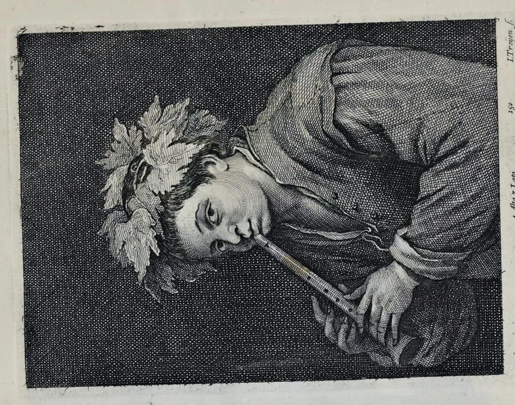 An illustration from Davidis Teniers Antverpiensis, pictoris, et a cubiculis ser.mis principibus Leopoldo Guil. archiduci et Ioanni Austriaco, Theatrum pictorium : in quo exhibentur ipsius manu delineatae, eiusque curâ in aes incisae picturae, archetipae italicae, quas ipse ser.mus archidux in pinacothecam suam Bruxellis collegit, 1673, leaf 296