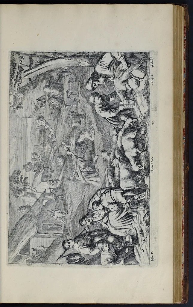 An illustration from Davidis Teniers Antverpiensis, pictoris, et a cubiculis ser.mis principibus Leopoldo Guil. archiduci et Ioanni Austriaco, Theatrum pictorium : in quo exhibentur ipsius manu delineatae, eiusque curâ in aes incisae picturae, archetipae italicae, quas ipse ser.mus archidux in pinacothecam suam Bruxellis collegit, 1673, leaf 314