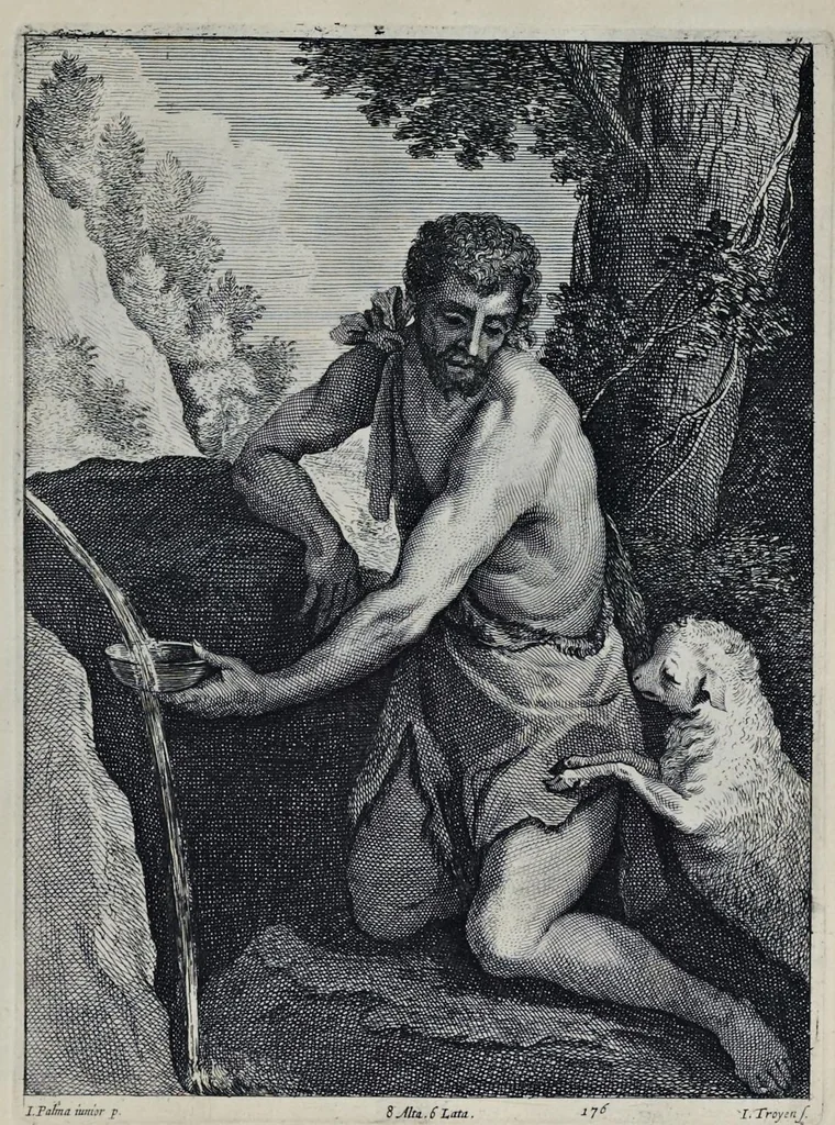 An illustration from Davidis Teniers Antverpiensis, pictoris, et a cubiculis ser.mis principibus Leopoldo Guil. archiduci et Ioanni Austriaco, Theatrum pictorium : in quo exhibentur ipsius manu delineatae, eiusque curâ in aes incisae picturae, archetipae italicae, quas ipse ser.mus archidux in pinacothecam suam Bruxellis collegit, 1673, leaf 350