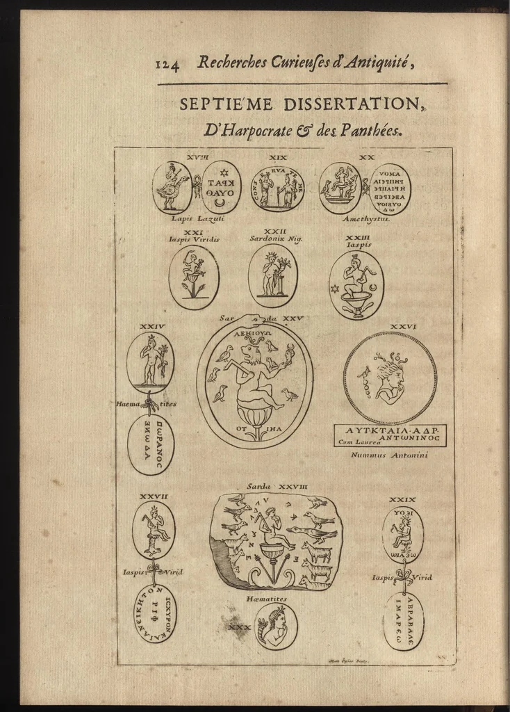 An illustration from Recherches curieuses d'antiquité, contenues en plusieurs dissertations sur des medailles, bas-reliefs, statues, mosaiques, & inscriptions antiques : enrichies d'un grand nombre de figures en taille douce, 1683, leaf 143