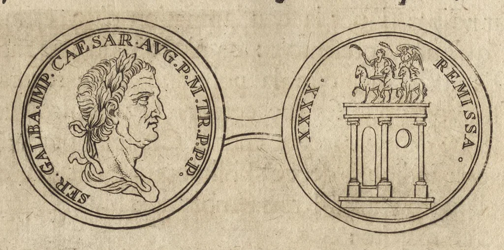An illustration from Recherches curieuses d'antiquité, contenues en plusieurs dissertations sur des medailles, bas-reliefs, statues, mosaiques, & inscriptions antiques : enrichies d'un grand nombre de figures en taille douce, 1683, leaf 391