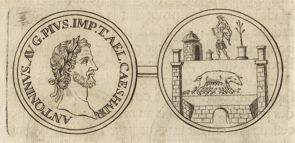 An illustration from Recherches curieuses d'antiquité, contenues en plusieurs dissertations sur des medailles, bas-reliefs, statues, mosaiques, & inscriptions antiques : enrichies d'un grand nombre de figures en taille douce, 1683, leaf 403