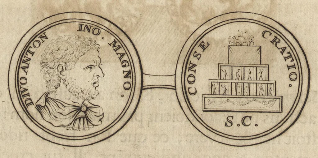 An illustration from Recherches curieuses d'antiquité, contenues en plusieurs dissertations sur des medailles, bas-reliefs, statues, mosaiques, & inscriptions antiques : enrichies d'un grand nombre de figures en taille douce, 1683, leaf 411