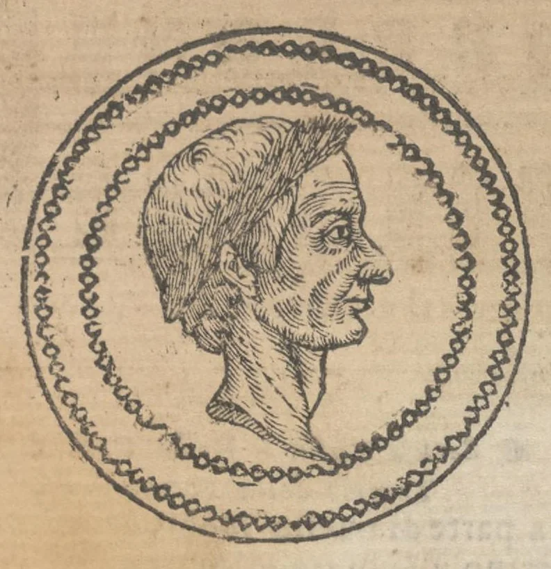 An illustration from Ritratto di Roma antica : nel quale sono figurati i principali tempij, teatri, anfiteatri, cerchi, naumachie, archi trionfali, curie, basiliche, colonne, ordine del trionfo, dignità militari, e ciuili, riti, cerimonie, & altre cose notabili : aggiuntoui di nuouo le vite, & effigie de' primi re di essa, e le grandezze dell'Imperio romano, 1645, leaf 116