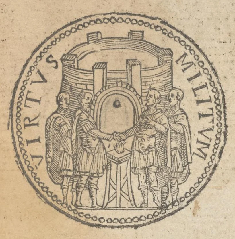 An illustration from Ritratto di Roma antica : nel quale sono figurati i principali tempij, teatri, anfiteatri, cerchi, naumachie, archi trionfali, curie, basiliche, colonne, ordine del trionfo, dignità militari, e ciuili, riti, cerimonie, & altre cose notabili : aggiuntoui di nuouo le vite, & effigie de' primi re di essa, e le grandezze dell'Imperio romano, 1645, leaf 78
