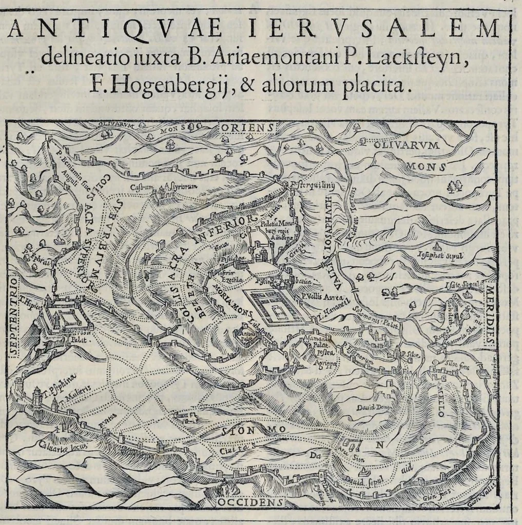 An illustration from Hieronymi Pradi et Ioannis Baptistae Villapandi e Societate Iesv In Ezechielem explanationes et apparatus vrbis ac templi Hierosolymitani : commentariis et imaginibvs illvstratvs : opvs tribvs tomis distinctvm .., 1596, leaf 36