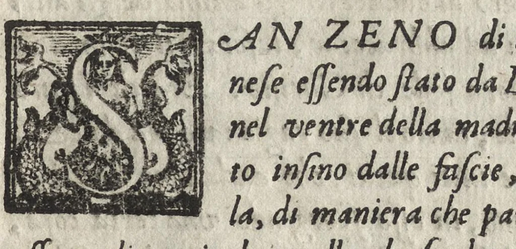 An illustration from Historia di S. Zeno vescovo di Verona et martire, 1597, leaf 12
