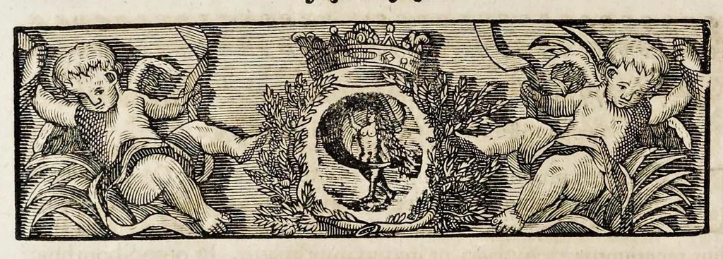 An illustration from Henrici Günteri Thülemarii ... Tractatio de Bulla Aurea, argentea, plumbea et cerea in genere, nec non in specie : de Aurea bulla Caroli IV imperatoris : Accedunt I. Textus Aureae bullae Caroli IV imper. anno 1356 Norimbergae & Metis sancitae ex autographo francofurtano fideliter descriptus. II. Copia MSti Aureae bullae Carolinae, quod in augustissima Bibliotheca vindobenensi invenitur ... III. & IV. Copiae duarum versionum germanicarum Aureae istius bullae, quae in dicta augustissima Bibliotheca caesarea & Curia francofurtana custodiuntur. V. Aurea bulla Andronici imperatoris constantinopolitani cum notis & addit. VI. Aurea bulla brabantina cum commentar. VII. Capitulatio Maximiliani II imperatoris ex originali, quod in serenissimi electoris palatini archivo adservatur, integra edita, 1697, leaf 15
