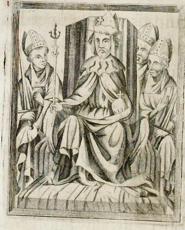 An illustration from Henrici Günteri Thülemarii ... Tractatio de Bulla Aurea, argentea, plumbea et cerea in genere, nec non in specie : de Aurea bulla Caroli IV imperatoris : Accedunt I. Textus Aureae bullae Caroli IV imper. anno 1356 Norimbergae & Metis sancitae ex autographo francofurtano fideliter descriptus. II. Copia MSti Aureae bullae Carolinae, quod in augustissima Bibliotheca vindobenensi invenitur ... III. & IV. Copiae duarum versionum germanicarum Aureae istius bullae, quae in dicta augustissima Bibliotheca caesarea & Curia francofurtana custodiuntur. V. Aurea bulla Andronici imperatoris constantinopolitani cum notis & addit. VI. Aurea bulla brabantina cum commentar. VII. Capitulatio Maximiliani II imperatoris ex originali, quod in serenissimi electoris palatini archivo adservatur, integra edita, 1697, leaf 163