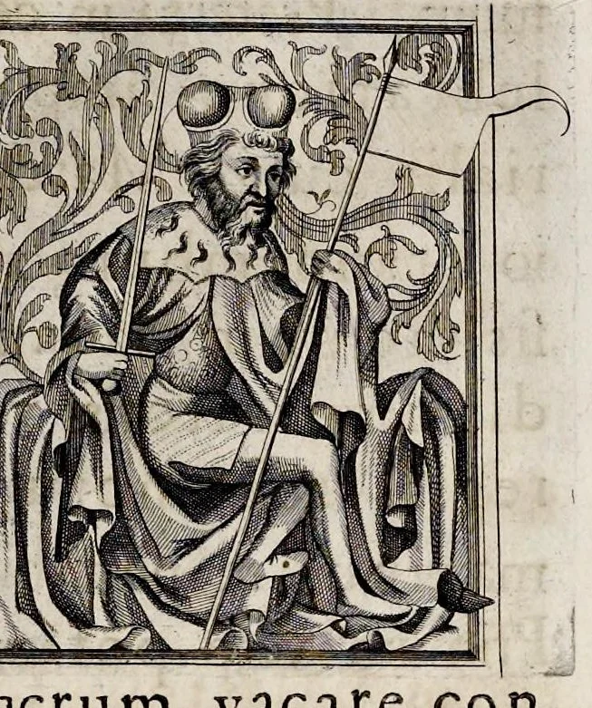 An illustration from Henrici Günteri Thülemarii ... Tractatio de Bulla Aurea, argentea, plumbea et cerea in genere, nec non in specie : de Aurea bulla Caroli IV imperatoris : Accedunt I. Textus Aureae bullae Caroli IV imper. anno 1356 Norimbergae & Metis sancitae ex autographo francofurtano fideliter descriptus. II. Copia MSti Aureae bullae Carolinae, quod in augustissima Bibliotheca vindobenensi invenitur ... III. & IV. Copiae duarum versionum germanicarum Aureae istius bullae, quae in dicta augustissima Bibliotheca caesarea & Curia francofurtana custodiuntur. V. Aurea bulla Andronici imperatoris constantinopolitani cum notis & addit. VI. Aurea bulla brabantina cum commentar. VII. Capitulatio Maximiliani II imperatoris ex originali, quod in serenissimi electoris palatini archivo adservatur, integra edita, 1697, leaf 168