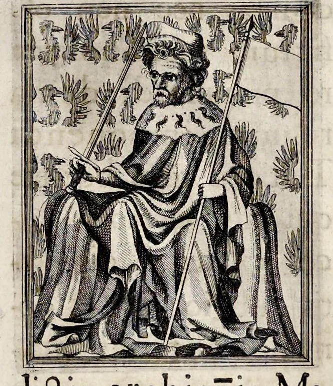 An illustration from Henrici Günteri Thülemarii ... Tractatio de Bulla Aurea, argentea, plumbea et cerea in genere, nec non in specie : de Aurea bulla Caroli IV imperatoris : Accedunt I. Textus Aureae bullae Caroli IV imper. anno 1356 Norimbergae & Metis sancitae ex autographo francofurtano fideliter descriptus. II. Copia MSti Aureae bullae Carolinae, quod in augustissima Bibliotheca vindobenensi invenitur ... III. & IV. Copiae duarum versionum germanicarum Aureae istius bullae, quae in dicta augustissima Bibliotheca caesarea & Curia francofurtana custodiuntur. V. Aurea bulla Andronici imperatoris constantinopolitani cum notis & addit. VI. Aurea bulla brabantina cum commentar. VII. Capitulatio Maximiliani II imperatoris ex originali, quod in serenissimi electoris palatini archivo adservatur, integra edita, 1697, leaf 168