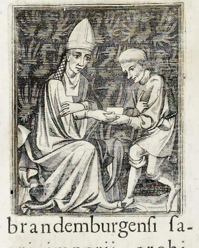 An illustration from Henrici Günteri Thülemarii ... Tractatio de Bulla Aurea, argentea, plumbea et cerea in genere, nec non in specie : de Aurea bulla Caroli IV imperatoris : Accedunt I. Textus Aureae bullae Caroli IV imper. anno 1356 Norimbergae & Metis sancitae ex autographo francofurtano fideliter descriptus. II. Copia MSti Aureae bullae Carolinae, quod in augustissima Bibliotheca vindobenensi invenitur ... III. & IV. Copiae duarum versionum germanicarum Aureae istius bullae, quae in dicta augustissima Bibliotheca caesarea & Curia francofurtana custodiuntur. V. Aurea bulla Andronici imperatoris constantinopolitani cum notis & addit. VI. Aurea bulla brabantina cum commentar. VII. Capitulatio Maximiliani II imperatoris ex originali, quod in serenissimi electoris palatini archivo adservatur, integra edita, 1697, leaf 197