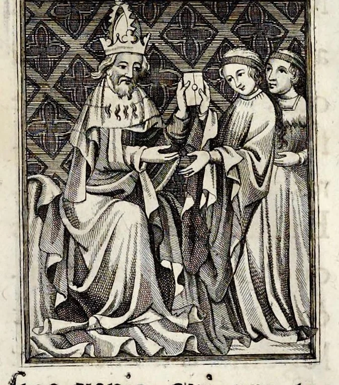 An illustration from Henrici Günteri Thülemarii ... Tractatio de Bulla Aurea, argentea, plumbea et cerea in genere, nec non in specie : de Aurea bulla Caroli IV imperatoris : Accedunt I. Textus Aureae bullae Caroli IV imper. anno 1356 Norimbergae & Metis sancitae ex autographo francofurtano fideliter descriptus. II. Copia MSti Aureae bullae Carolinae, quod in augustissima Bibliotheca vindobenensi invenitur ... III. & IV. Copiae duarum versionum germanicarum Aureae istius bullae, quae in dicta augustissima Bibliotheca caesarea & Curia francofurtana custodiuntur. V. Aurea bulla Andronici imperatoris constantinopolitani cum notis & addit. VI. Aurea bulla brabantina cum commentar. VII. Capitulatio Maximiliani II imperatoris ex originali, quod in serenissimi electoris palatini archivo adservatur, integra edita, 1697, leaf 208
