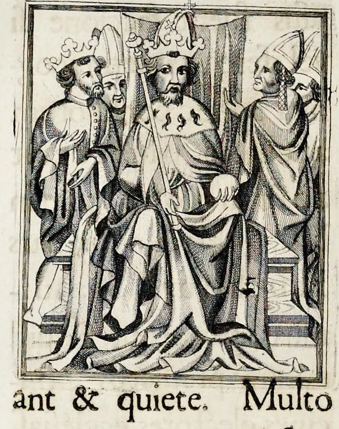 An illustration from Henrici Günteri Thülemarii ... Tractatio de Bulla Aurea, argentea, plumbea et cerea in genere, nec non in specie : de Aurea bulla Caroli IV imperatoris : Accedunt I. Textus Aureae bullae Caroli IV imper. anno 1356 Norimbergae & Metis sancitae ex autographo francofurtano fideliter descriptus. II. Copia MSti Aureae bullae Carolinae, quod in augustissima Bibliotheca vindobenensi invenitur ... III. & IV. Copiae duarum versionum germanicarum Aureae istius bullae, quae in dicta augustissima Bibliotheca caesarea & Curia francofurtana custodiuntur. V. Aurea bulla Andronici imperatoris constantinopolitani cum notis & addit. VI. Aurea bulla brabantina cum commentar. VII. Capitulatio Maximiliani II imperatoris ex originali, quod in serenissimi electoris palatini archivo adservatur, integra edita, 1697, leaf 211