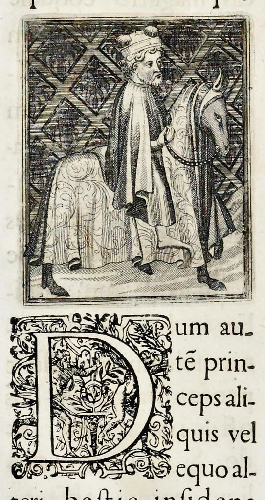 An illustration from Henrici Günteri Thülemarii ... Tractatio de Bulla Aurea, argentea, plumbea et cerea in genere, nec non in specie : de Aurea bulla Caroli IV imperatoris : Accedunt I. Textus Aureae bullae Caroli IV imper. anno 1356 Norimbergae & Metis sancitae ex autographo francofurtano fideliter descriptus. II. Copia MSti Aureae bullae Carolinae, quod in augustissima Bibliotheca vindobenensi invenitur ... III. & IV. Copiae duarum versionum germanicarum Aureae istius bullae, quae in dicta augustissima Bibliotheca caesarea & Curia francofurtana custodiuntur. V. Aurea bulla Andronici imperatoris constantinopolitani cum notis & addit. VI. Aurea bulla brabantina cum commentar. VII. Capitulatio Maximiliani II imperatoris ex originali, quod in serenissimi electoris palatini archivo adservatur, integra edita, 1697, leaf 227