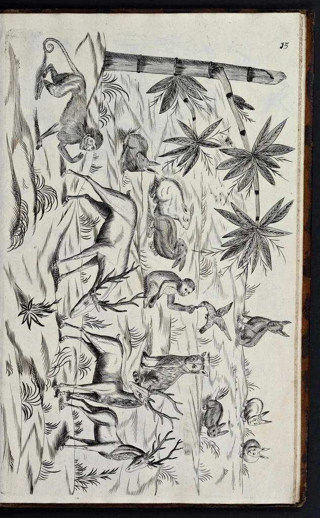 An illustration from A treatise of japaning and varnishing : being a compleat discovery of those arts, with the best way of making all sorts of varnish for japan, wood, prints, or pictures : the method of guilding, burnishing, and lackering, with the art of guilding, separating, and refining metals and of painting mezzo-tinto-prints : also rules for counterfeiting tortoise-shell, and marble, and for staining or dying wood, ivory, and horn : together with above an hundred distinct patterns for japan-work, in imitation of the indians, for tables, stands, frames, cabinets, boxes, &c., 1688, leaf 130
