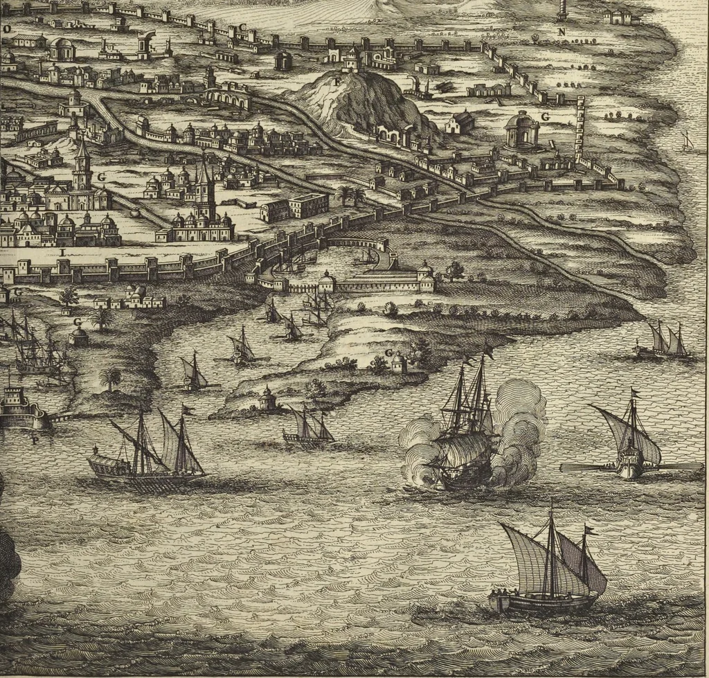 An illustration from Naukeurige beschrijvinge der Afrikaensche gewesten van Egypten, Barbaryen, Libyen, Biledulgerid, Negroslant, Guinea, Ethiopiën, Abyssinie ... : getrokken uit verscheyde hedendaegse lantbeschrijvers en geschriften van bereisde ondersoekers dier landen, 1668, leaf 100