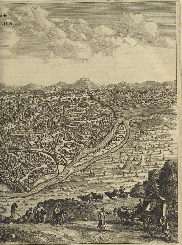 An illustration from Naukeurige beschrijvinge der Afrikaensche gewesten van Egypten, Barbaryen, Libyen, Biledulgerid, Negroslant, Guinea, Ethiopiën, Abyssinie ... : getrokken uit verscheyde hedendaegse lantbeschrijvers en geschriften van bereisde ondersoekers dier landen, 1668, leaf 116