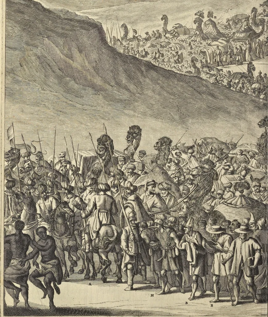 An illustration from Naukeurige beschrijvinge der Afrikaensche gewesten van Egypten, Barbaryen, Libyen, Biledulgerid, Negroslant, Guinea, Ethiopiën, Abyssinie ... : getrokken uit verscheyde hedendaegse lantbeschrijvers en geschriften van bereisde ondersoekers dier landen, 1668, leaf 125