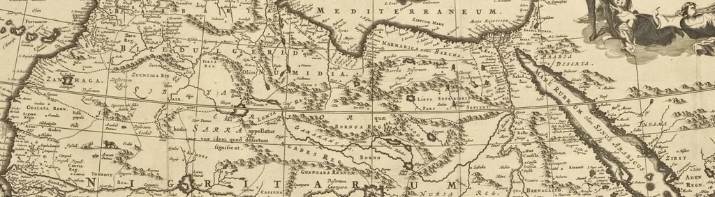An illustration from Naukeurige beschrijvinge der Afrikaensche gewesten van Egypten, Barbaryen, Libyen, Biledulgerid, Negroslant, Guinea, Ethiopiën, Abyssinie ... : getrokken uit verscheyde hedendaegse lantbeschrijvers en geschriften van bereisde ondersoekers dier landen, 1668, leaf 16