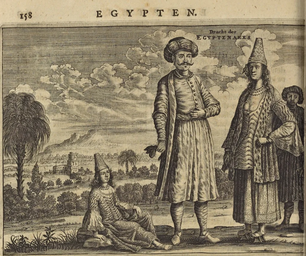 An illustration from Naukeurige beschrijvinge der Afrikaensche gewesten van Egypten, Barbaryen, Libyen, Biledulgerid, Negroslant, Guinea, Ethiopiën, Abyssinie ... : getrokken uit verscheyde hedendaegse lantbeschrijvers en geschriften van bereisde ondersoekers dier landen, 1668, leaf 203