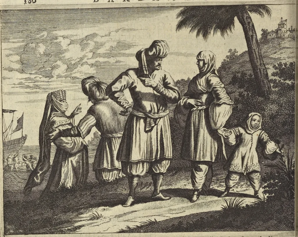 An illustration from Naukeurige beschrijvinge der Afrikaensche gewesten van Egypten, Barbaryen, Libyen, Biledulgerid, Negroslant, Guinea, Ethiopiën, Abyssinie ... : getrokken uit verscheyde hedendaegse lantbeschrijvers en geschriften van bereisde ondersoekers dier landen, 1668, leaf 253