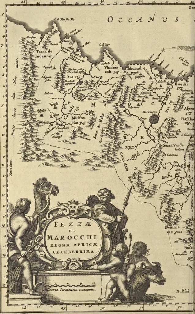 An illustration from Naukeurige beschrijvinge der Afrikaensche gewesten van Egypten, Barbaryen, Libyen, Biledulgerid, Negroslant, Guinea, Ethiopiën, Abyssinie ... : getrokken uit verscheyde hedendaegse lantbeschrijvers en geschriften van bereisde ondersoekers dier landen, 1668, leaf 259