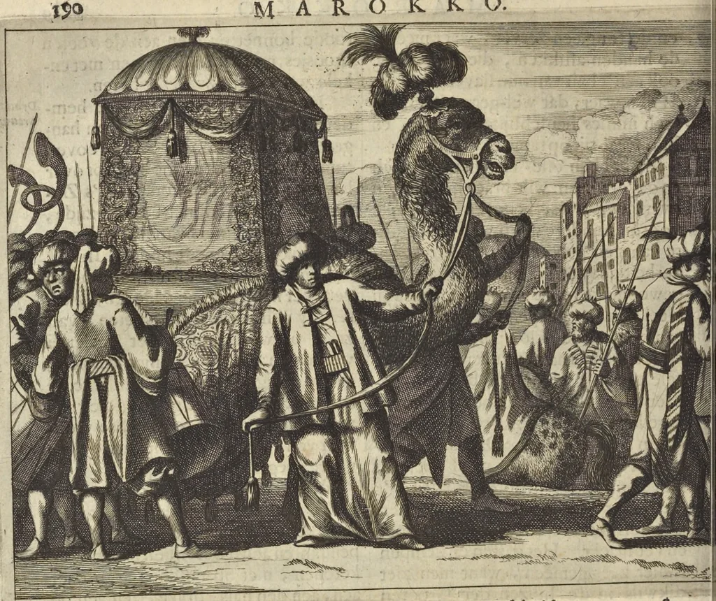 An illustration from Naukeurige beschrijvinge der Afrikaensche gewesten van Egypten, Barbaryen, Libyen, Biledulgerid, Negroslant, Guinea, Ethiopiën, Abyssinie ... : getrokken uit verscheyde hedendaegse lantbeschrijvers en geschriften van bereisde ondersoekers dier landen, 1668, leaf 267