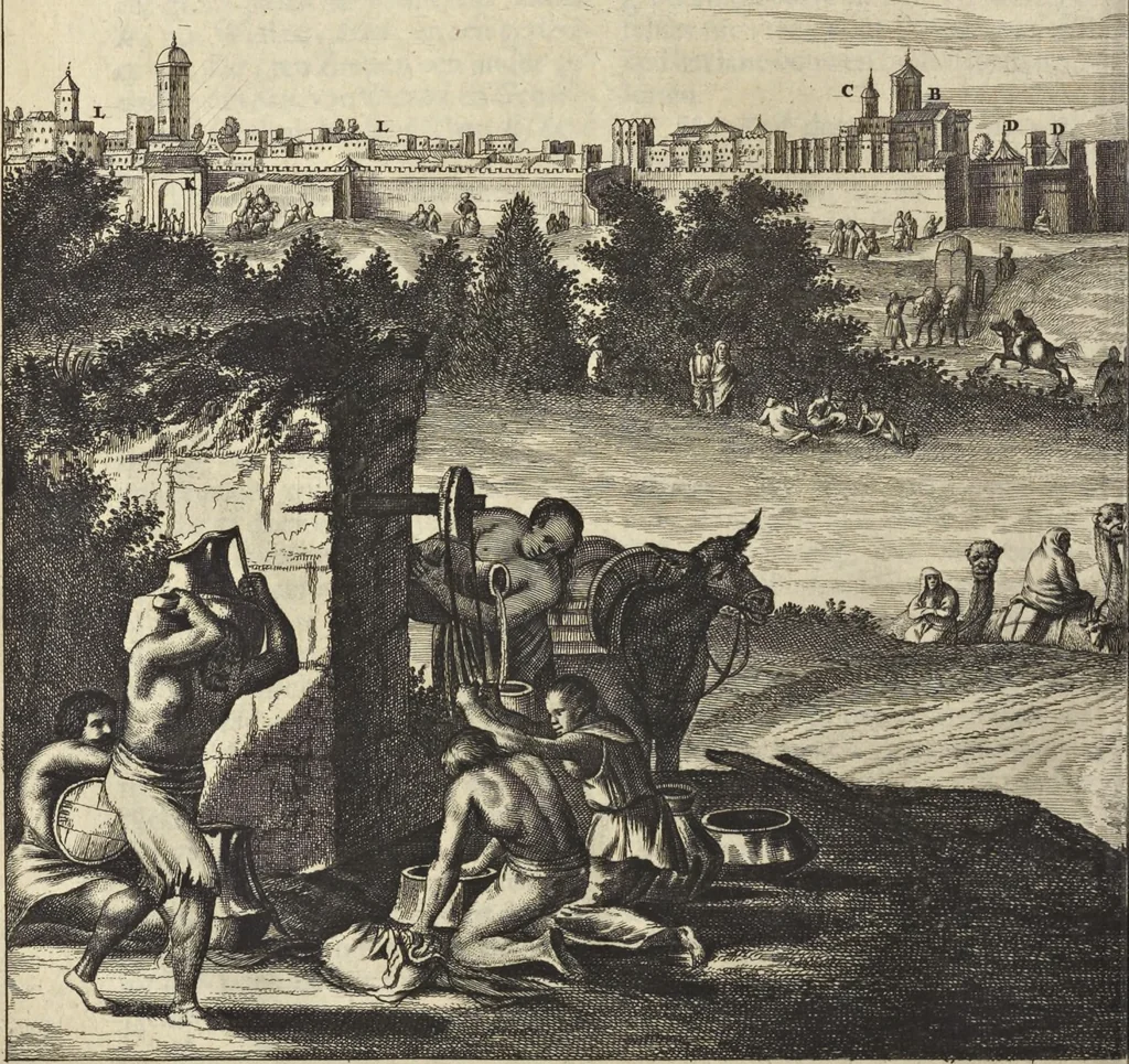 An illustration from Naukeurige beschrijvinge der Afrikaensche gewesten van Egypten, Barbaryen, Libyen, Biledulgerid, Negroslant, Guinea, Ethiopiën, Abyssinie ... : getrokken uit verscheyde hedendaegse lantbeschrijvers en geschriften van bereisde ondersoekers dier landen, 1668, leaf 273