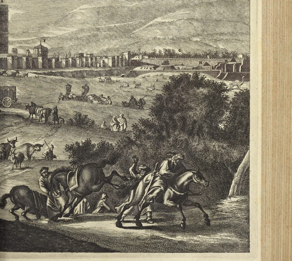An illustration from Naukeurige beschrijvinge der Afrikaensche gewesten van Egypten, Barbaryen, Libyen, Biledulgerid, Negroslant, Guinea, Ethiopiën, Abyssinie ... : getrokken uit verscheyde hedendaegse lantbeschrijvers en geschriften van bereisde ondersoekers dier landen, 1668, leaf 274