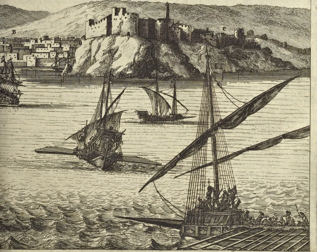 An illustration from Naukeurige beschrijvinge der Afrikaensche gewesten van Egypten, Barbaryen, Libyen, Biledulgerid, Negroslant, Guinea, Ethiopiën, Abyssinie ... : getrokken uit verscheyde hedendaegse lantbeschrijvers en geschriften van bereisde ondersoekers dier landen, 1668, leaf 296