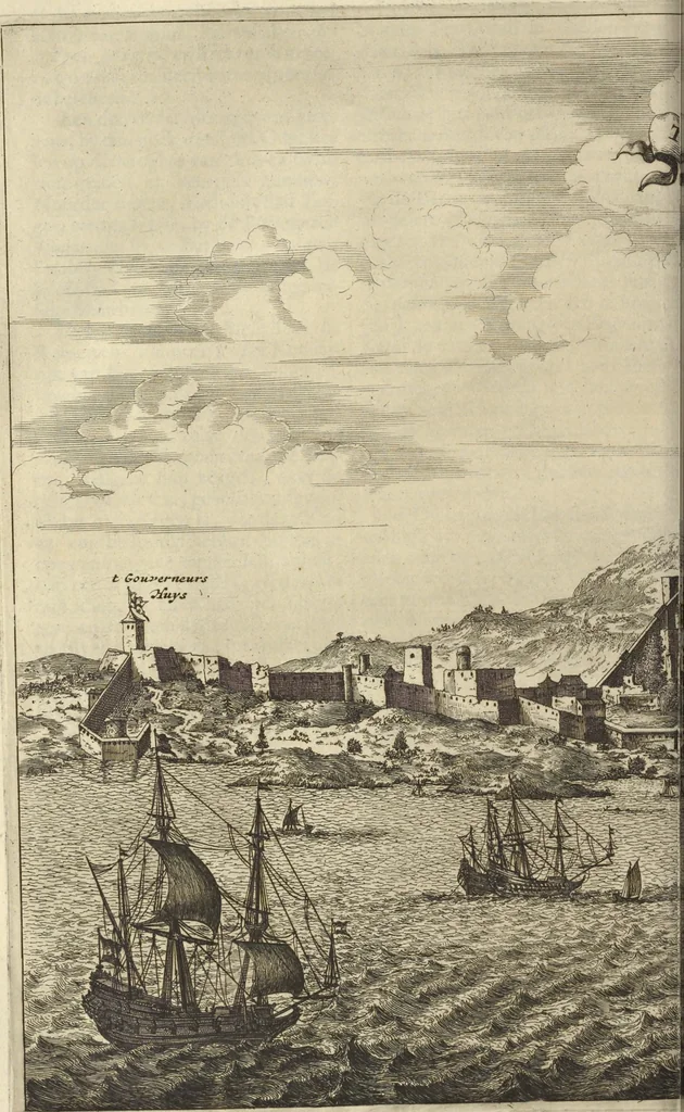 An illustration from Naukeurige beschrijvinge der Afrikaensche gewesten van Egypten, Barbaryen, Libyen, Biledulgerid, Negroslant, Guinea, Ethiopiën, Abyssinie ... : getrokken uit verscheyde hedendaegse lantbeschrijvers en geschriften van bereisde ondersoekers dier landen, 1668, leaf 329
