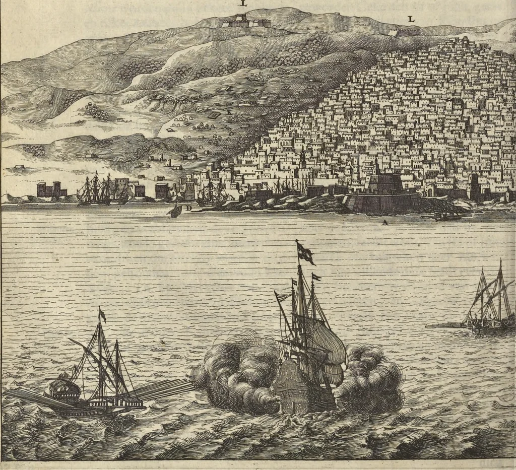 An illustration from Naukeurige beschrijvinge der Afrikaensche gewesten van Egypten, Barbaryen, Libyen, Biledulgerid, Negroslant, Guinea, Ethiopiën, Abyssinie ... : getrokken uit verscheyde hedendaegse lantbeschrijvers en geschriften van bereisde ondersoekers dier landen, 1668, leaf 361