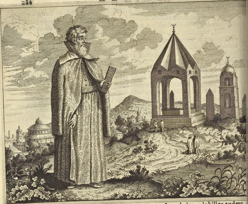 An illustration from Naukeurige beschrijvinge der Afrikaensche gewesten van Egypten, Barbaryen, Libyen, Biledulgerid, Negroslant, Guinea, Ethiopiën, Abyssinie ... : getrokken uit verscheyde hedendaegse lantbeschrijvers en geschriften van bereisde ondersoekers dier landen, 1668, leaf 391