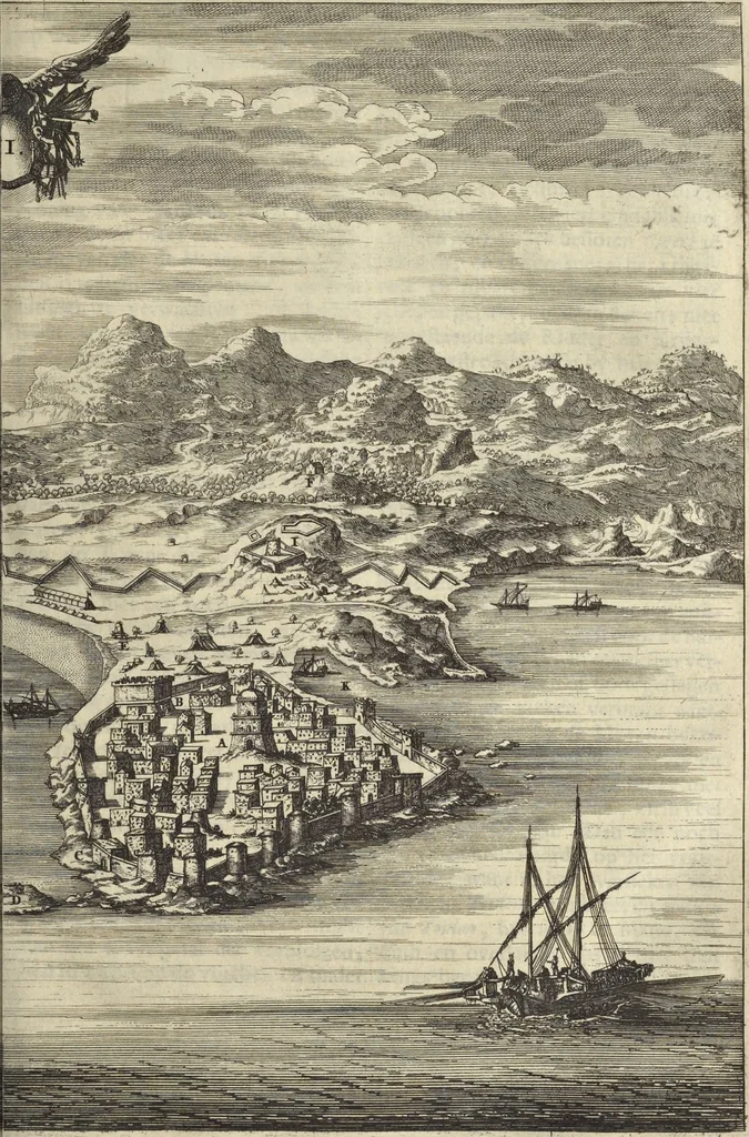 An illustration from Naukeurige beschrijvinge der Afrikaensche gewesten van Egypten, Barbaryen, Libyen, Biledulgerid, Negroslant, Guinea, Ethiopiën, Abyssinie ... : getrokken uit verscheyde hedendaegse lantbeschrijvers en geschriften van bereisde ondersoekers dier landen, 1668, leaf 398