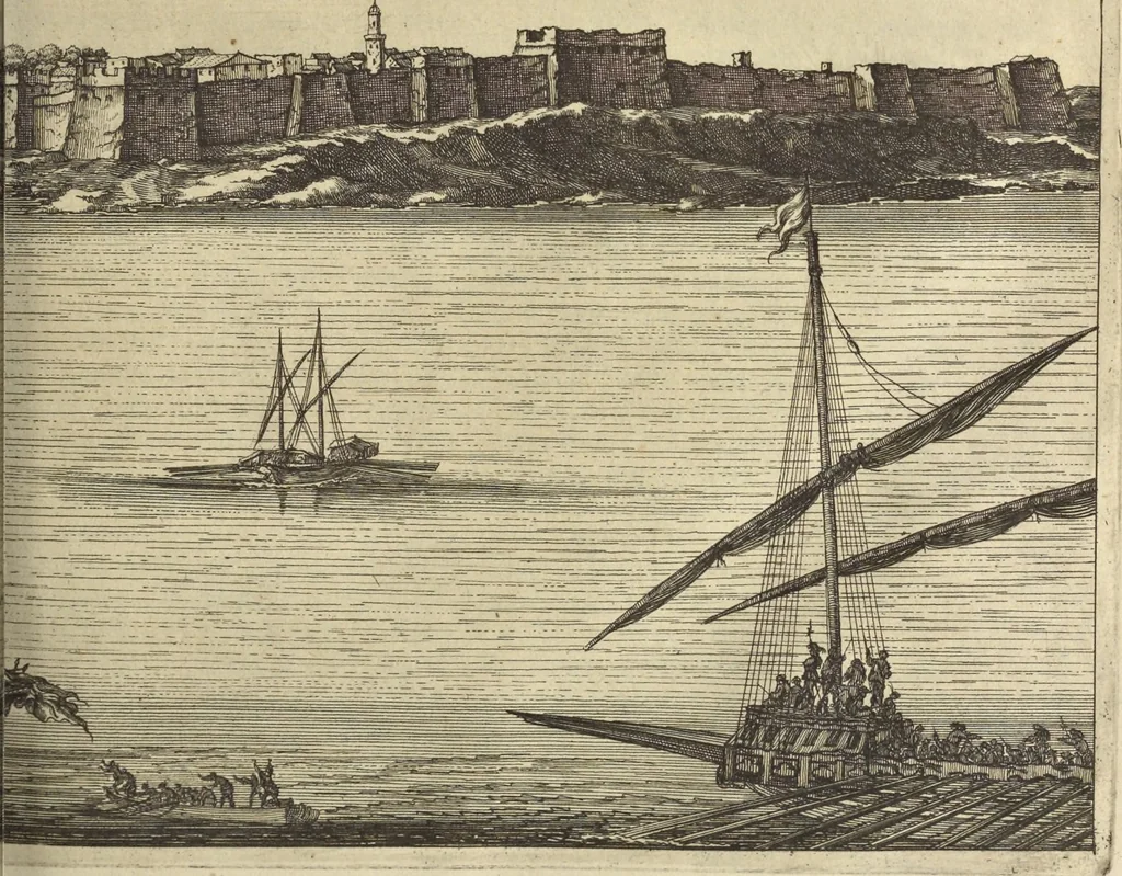 An illustration from Naukeurige beschrijvinge der Afrikaensche gewesten van Egypten, Barbaryen, Libyen, Biledulgerid, Negroslant, Guinea, Ethiopiën, Abyssinie ... : getrokken uit verscheyde hedendaegse lantbeschrijvers en geschriften van bereisde ondersoekers dier landen, 1668, leaf 436