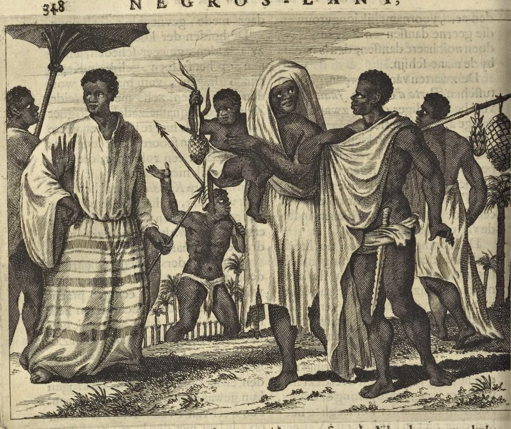 An illustration from Naukeurige beschrijvinge der Afrikaensche gewesten van Egypten, Barbaryen, Libyen, Biledulgerid, Negroslant, Guinea, Ethiopiën, Abyssinie ... : getrokken uit verscheyde hedendaegse lantbeschrijvers en geschriften van bereisde ondersoekers dier landen, 1668, leaf 509