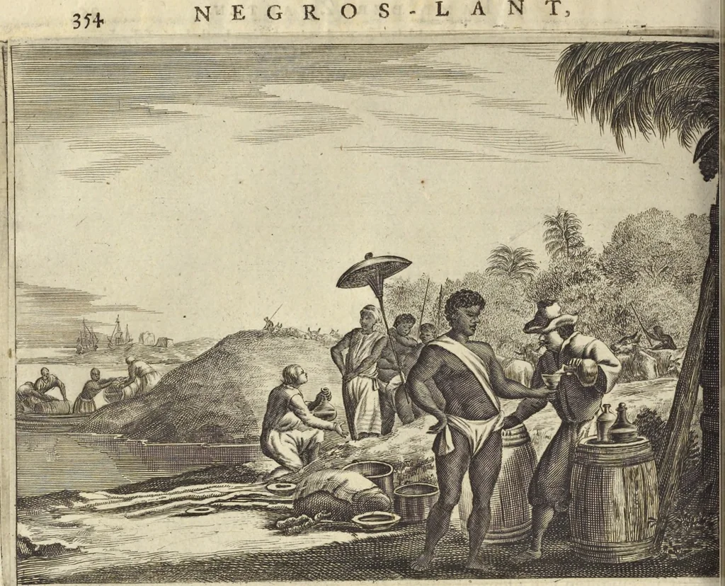 An illustration from Naukeurige beschrijvinge der Afrikaensche gewesten van Egypten, Barbaryen, Libyen, Biledulgerid, Negroslant, Guinea, Ethiopiën, Abyssinie ... : getrokken uit verscheyde hedendaegse lantbeschrijvers en geschriften van bereisde ondersoekers dier landen, 1668, leaf 515