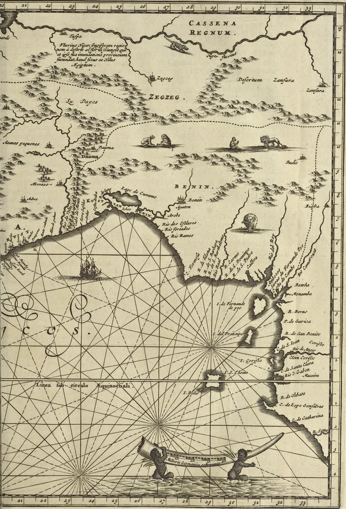 An illustration from Naukeurige beschrijvinge der Afrikaensche gewesten van Egypten, Barbaryen, Libyen, Biledulgerid, Negroslant, Guinea, Ethiopiën, Abyssinie ... : getrokken uit verscheyde hedendaegse lantbeschrijvers en geschriften van bereisde ondersoekers dier landen, 1668, leaf 544