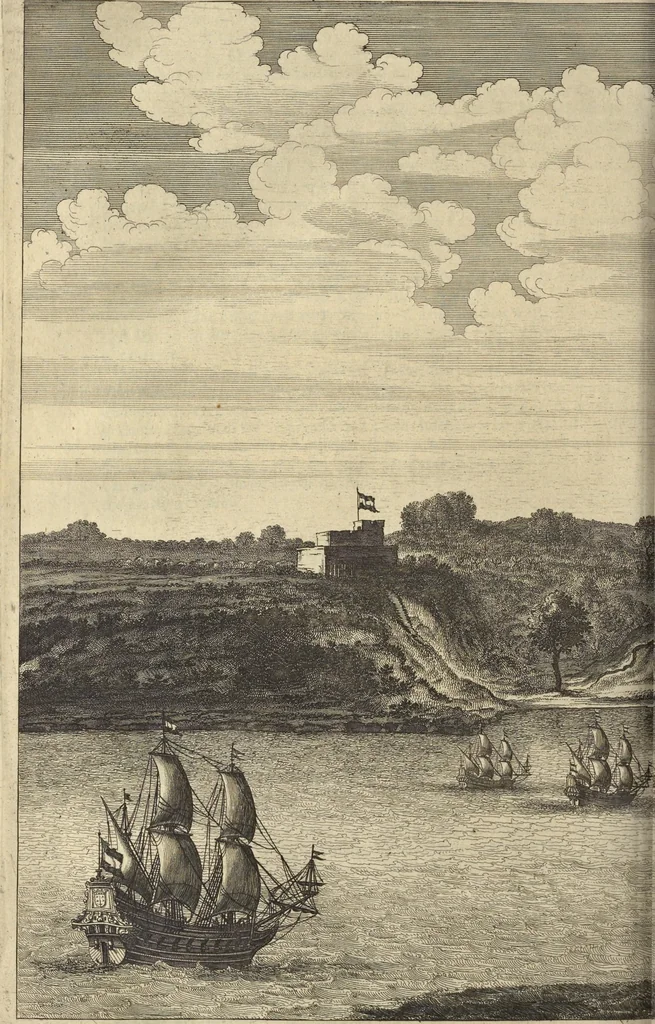 An illustration from Naukeurige beschrijvinge der Afrikaensche gewesten van Egypten, Barbaryen, Libyen, Biledulgerid, Negroslant, Guinea, Ethiopiën, Abyssinie ... : getrokken uit verscheyde hedendaegse lantbeschrijvers en geschriften van bereisde ondersoekers dier landen, 1668, leaf 597