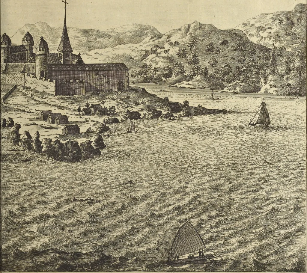 An illustration from Naukeurige beschrijvinge der Afrikaensche gewesten van Egypten, Barbaryen, Libyen, Biledulgerid, Negroslant, Guinea, Ethiopiën, Abyssinie ... : getrokken uit verscheyde hedendaegse lantbeschrijvers en geschriften van bereisde ondersoekers dier landen, 1668, leaf 614