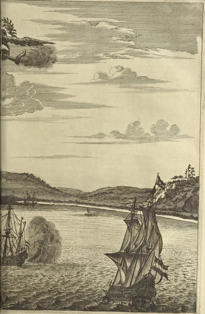 An illustration from Naukeurige beschrijvinge der Afrikaensche gewesten van Egypten, Barbaryen, Libyen, Biledulgerid, Negroslant, Guinea, Ethiopiën, Abyssinie ... : getrokken uit verscheyde hedendaegse lantbeschrijvers en geschriften van bereisde ondersoekers dier landen, 1668, leaf 628